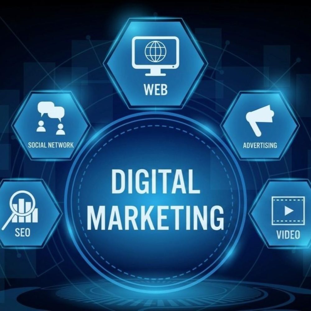 Digital marketing services including SEO, social media, advertising and web development